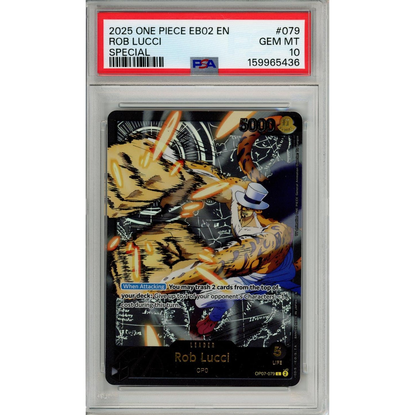 One Piece Graded: Rob Lucci EB02 Special Leader (2025) PSA 10