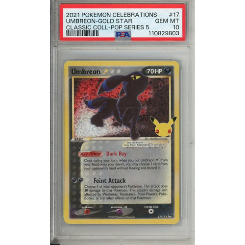 Pokemon Graded: Umbreon Gold Star 17/17 Celebrations Classic Collection (2021) Holo PSA 10