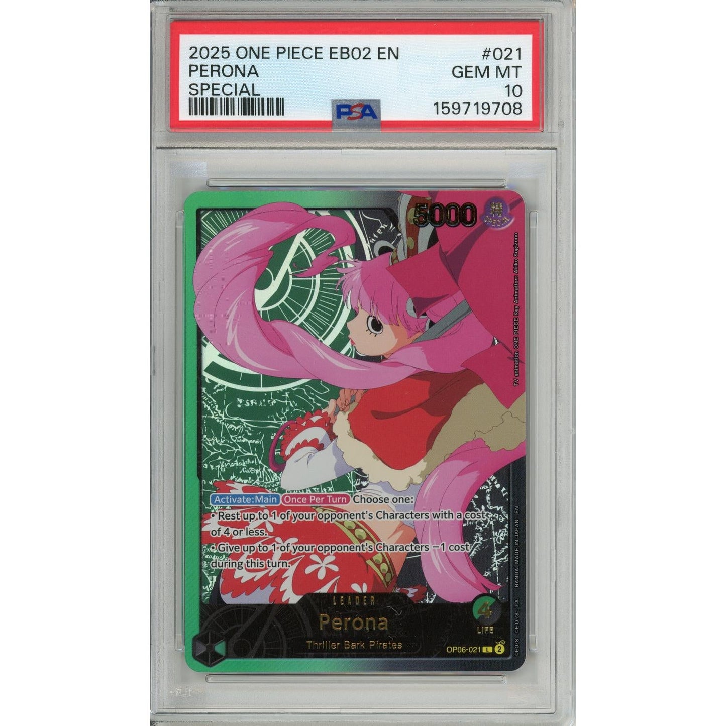 One Piece Graded: Perona EB02  Special Leader (2025) PSA 10