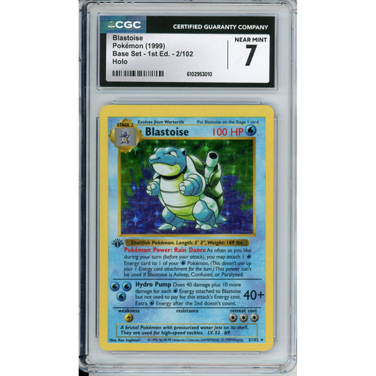 Pokemon Graded: Blastoise 1st Edition 2/102 Base Set (1999) Holo CGC 7