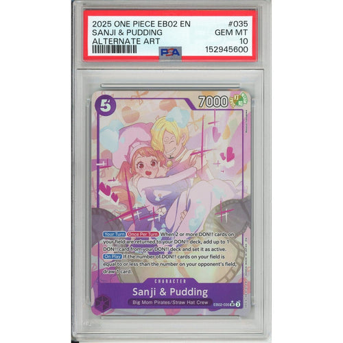 One Piece Graded: Sanji & Pudding EB02-035 Extra Booster Anime 25th Collection (2025) Alt Art PSA 10