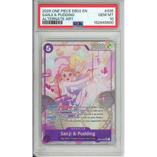 One Piece Graded: Sanji & Pudding EB02-035 Extra Booster Anime 25th Collection (2025) Alt Art PSA 10
