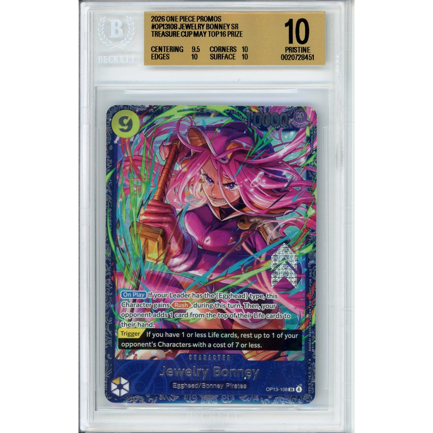 One Piece Graded: Jewelry Bonney OP13-108 Treasure Cup Top 16 (2026) Beckett 10