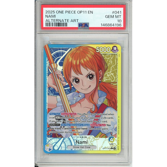 One Piece Graded: Nami OP11-041 Fist Of Divine Speed (2025) Leader Alt Art PSA 10