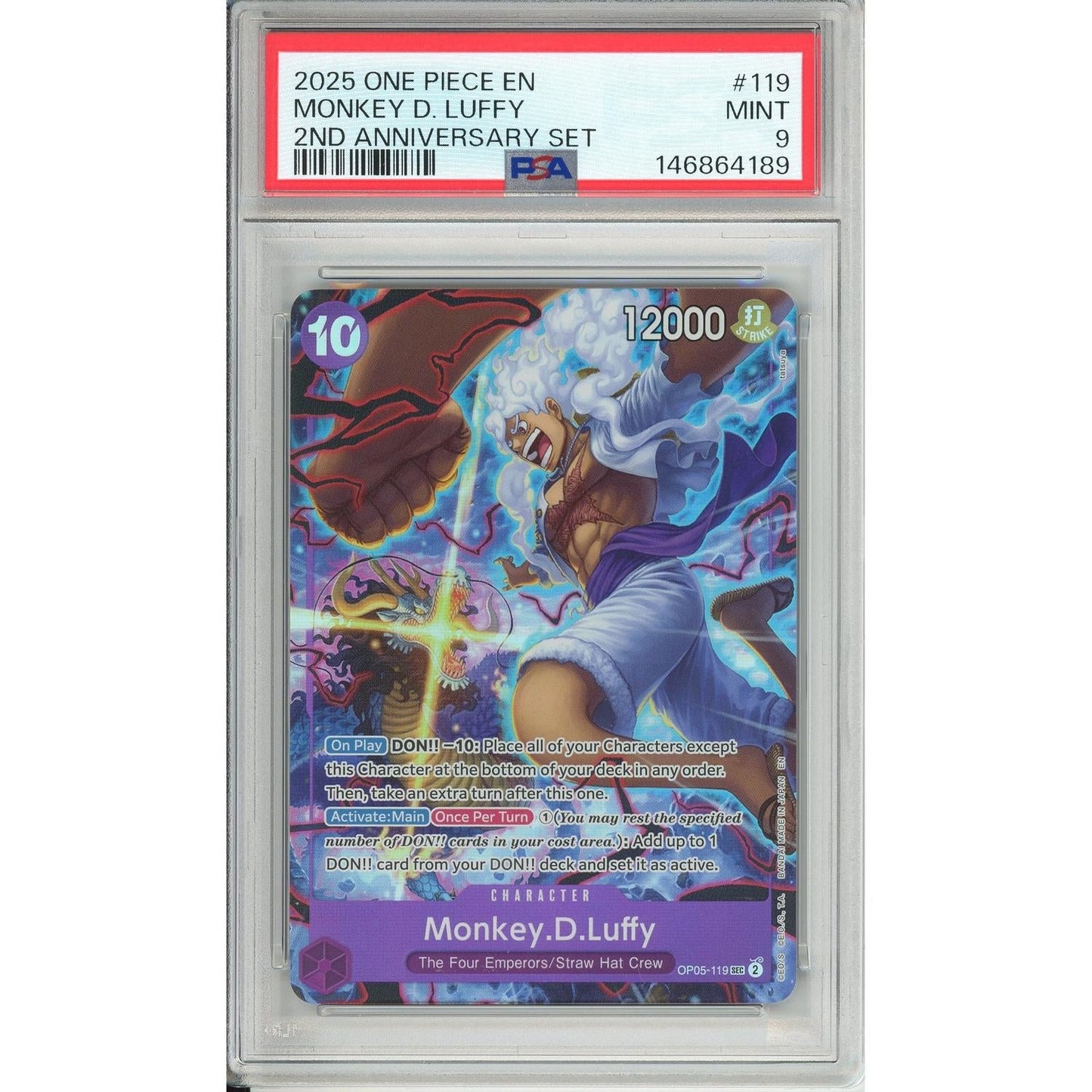One Piece Graded: Monkey D. Luffy OP05-119 2nd Anniversary Set (2025) PSA 9
