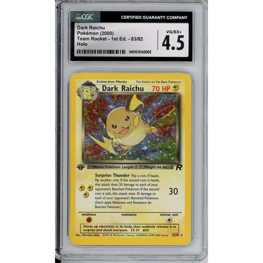 Pokemon Graded: Dark Raichu 1st Edition 83/82 Team Rocket (2000) Holo CGC 4.5