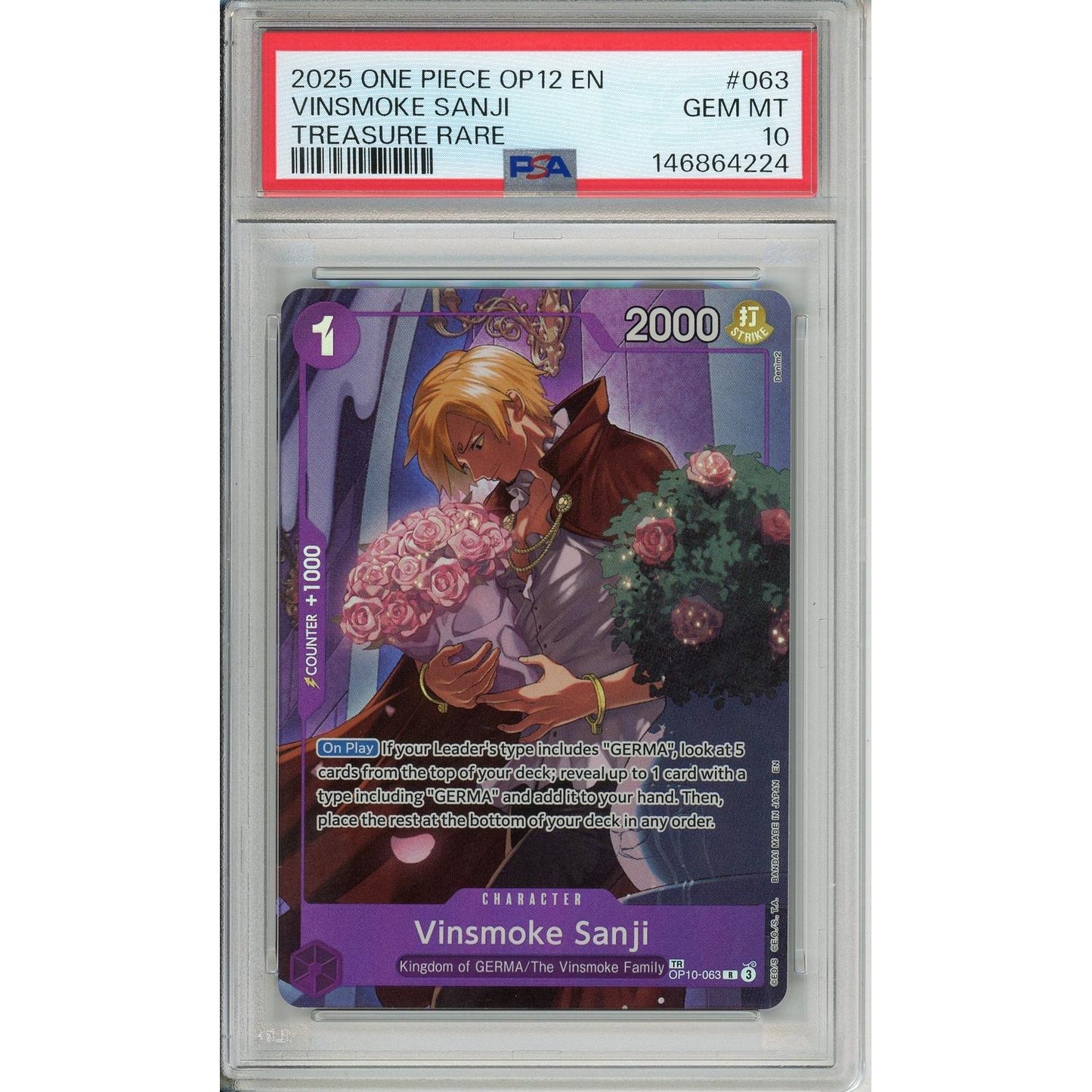 One Piece Graded: Vinskmoke Sanji OP10-063 Treasure Rare (2025) PSA 10