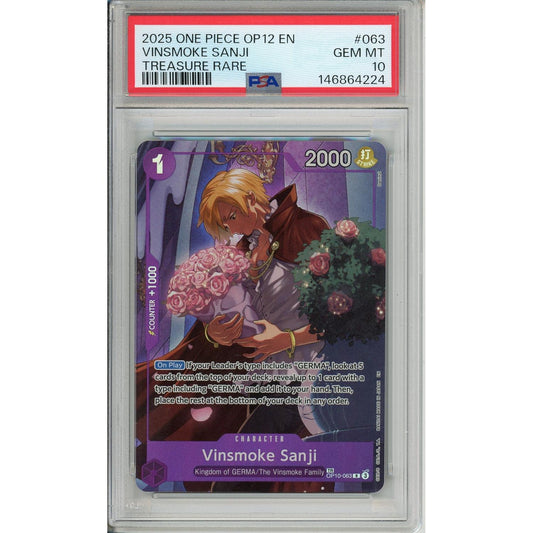 One Piece Graded: Vinskmoke Sanji OP10-063 Treasure Rare (2025) PSA 10