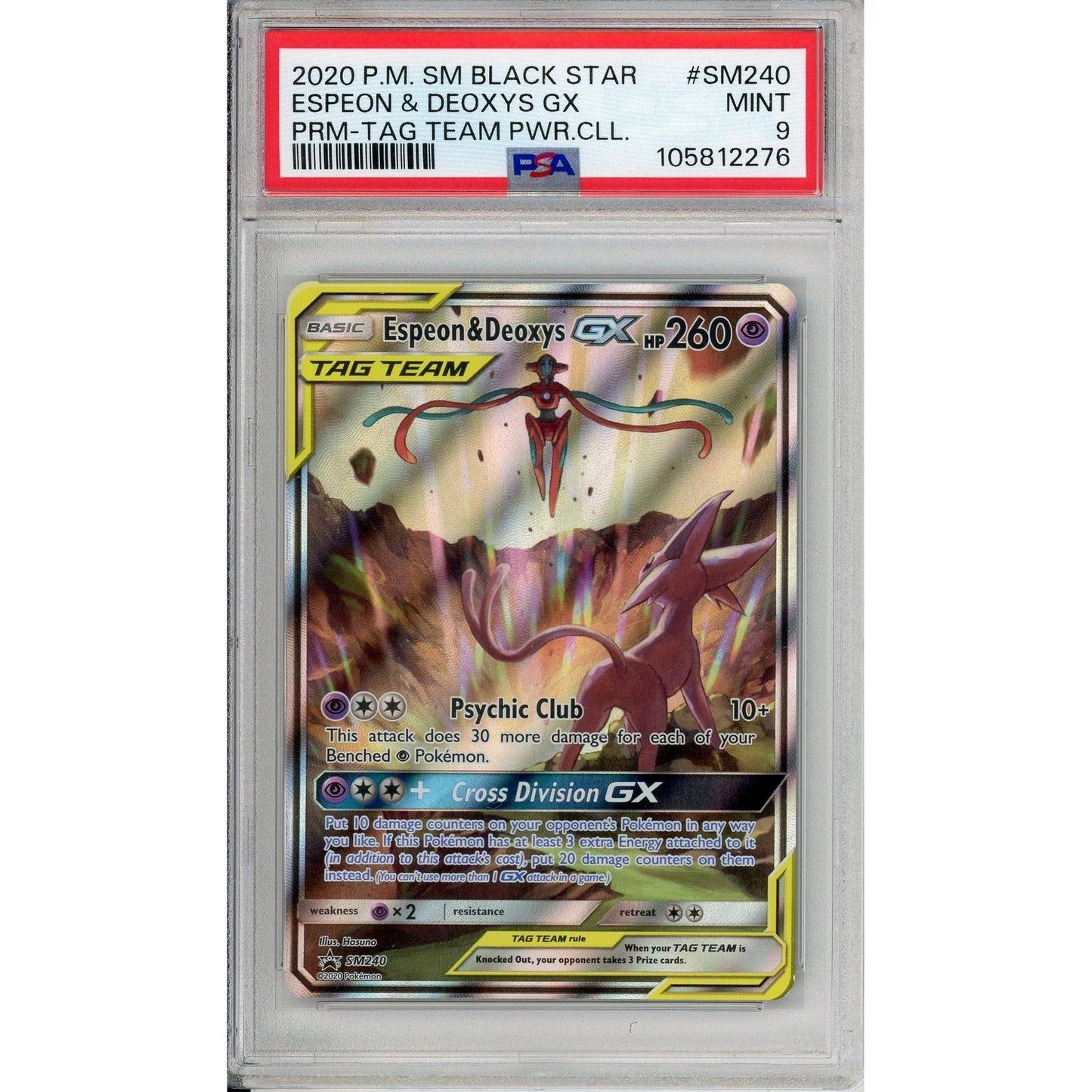 Pokemon Graded: Espeon & Deoxys GX #SM240 Sun & Moon Tag Team Promo (2020) Holo PSA 9