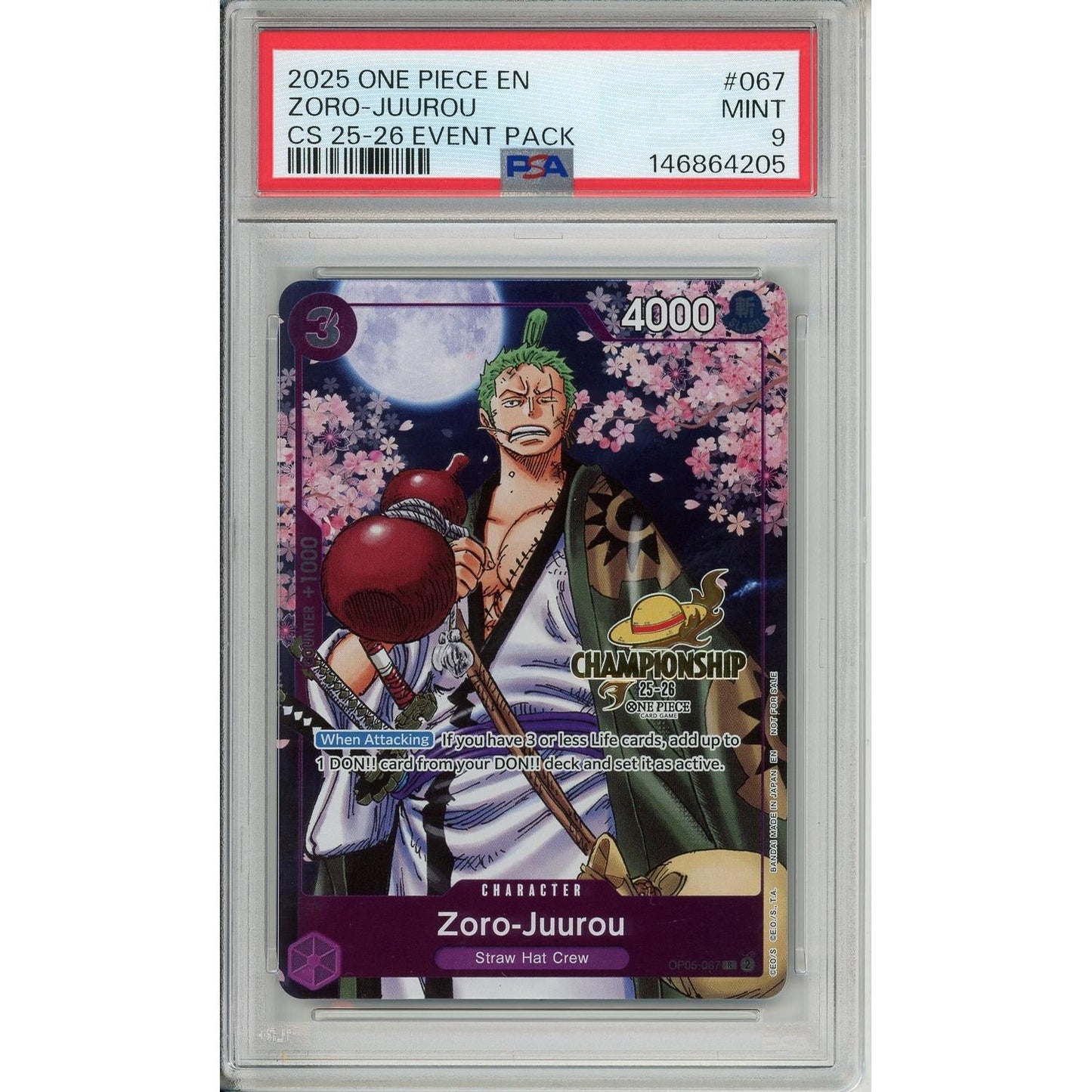 One Piece Graded: Zoro-Juurou OP05-067 Championship 25-26 Event Pack PSA 9