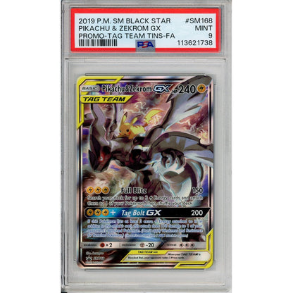 Pokemon Graded: Pikachu & Zekrom GX #SM168 Tag Team Tin Promo (2019) Full Art Holo PSA 9