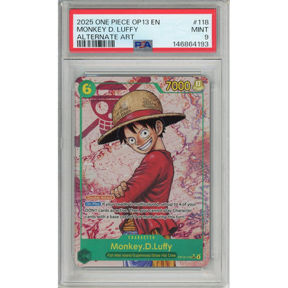 One Piece Graded: Monkey D. Luffy OP13-118 Alternate Art (2025) PSA 9