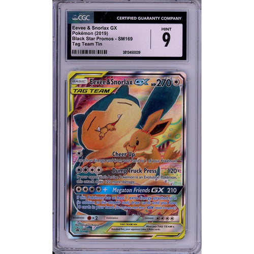 Pokemon Graded: Eevee & Snorlax GX #SM169 Tag Team Tin Promo (2019) Holo CGC 9