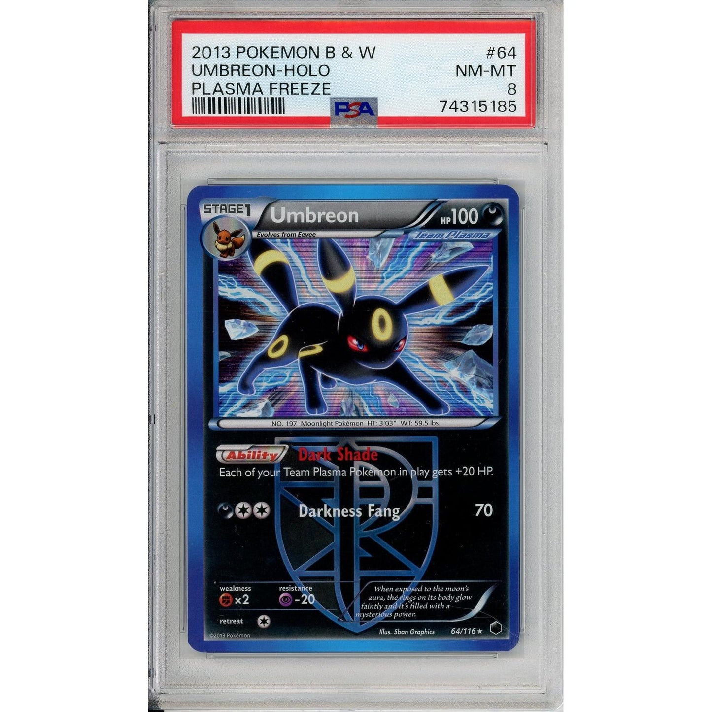 Pokemon Graded: Umbreon 64/116 Plasma Freeze (2013) Holo PSA 8