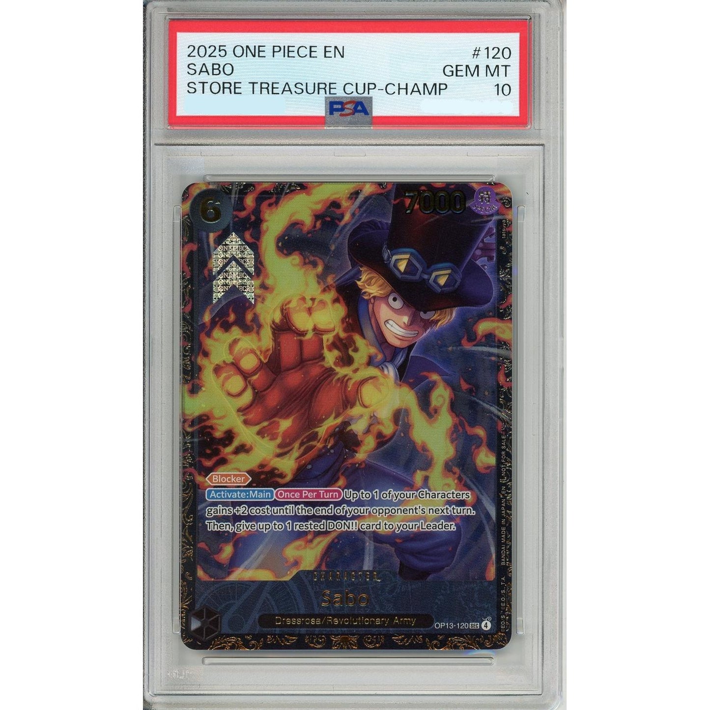 One Piece Graded: Sabo OP13-120 Store Treasure Cup Champ. 2025 PSA 10