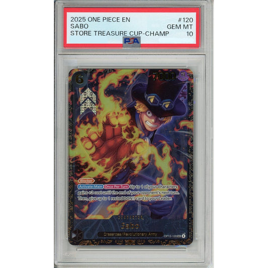 One Piece Graded: Sabo OP13-120 Store Treasure Cup Champ. 2025 PSA 10