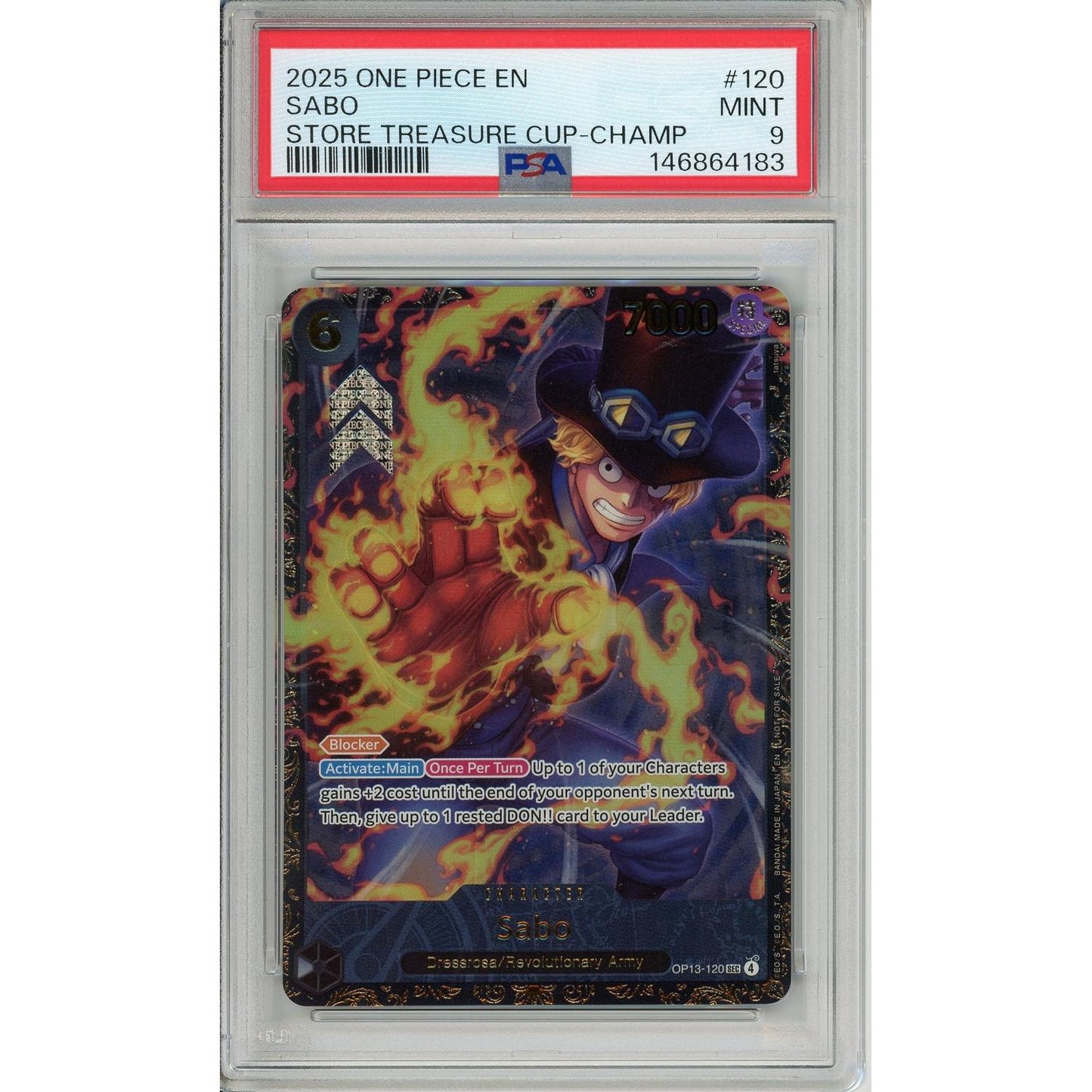One Piece Graded: Sabo OP13-120 Store Treasure Cup Champ. 2025 PSA 9