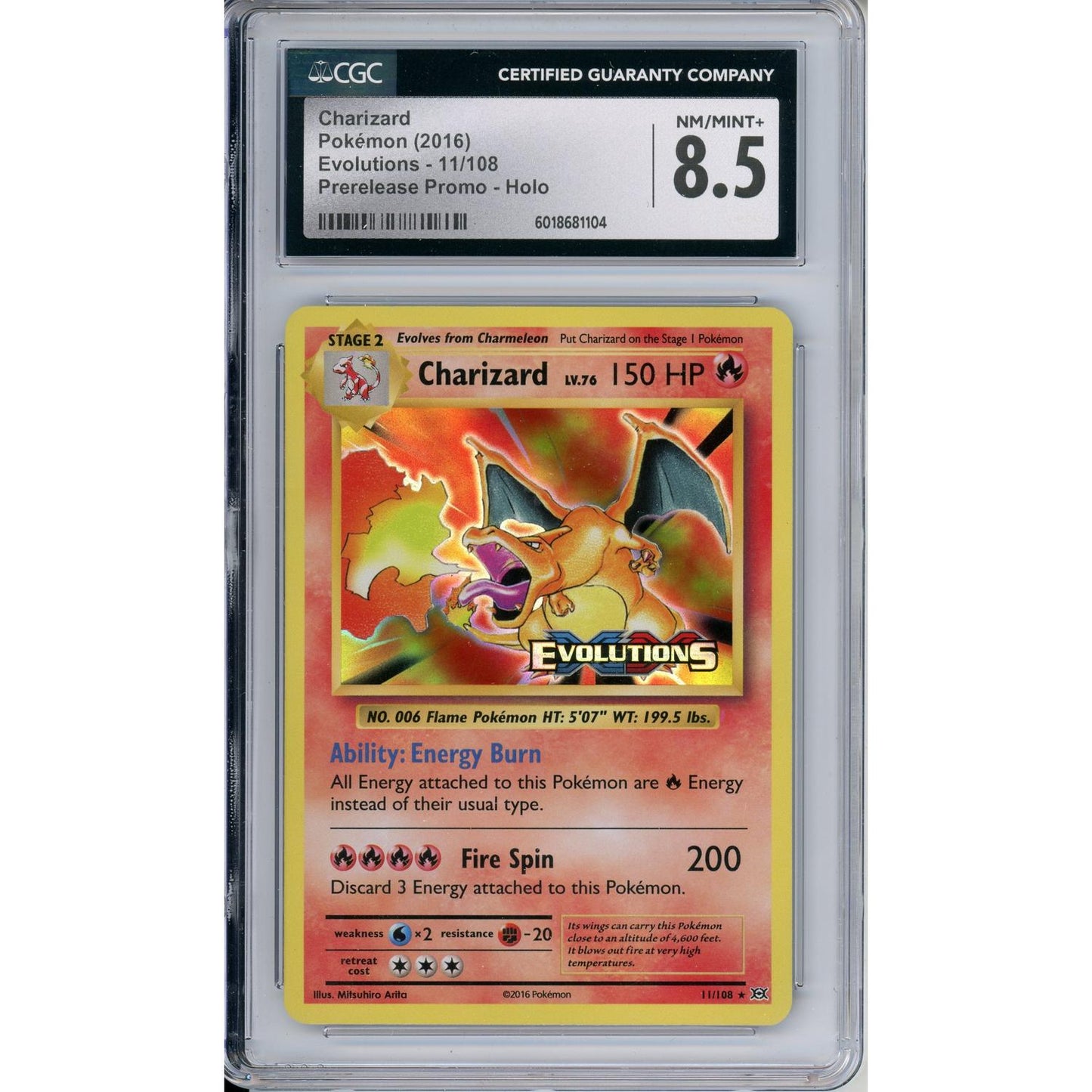 Pokemon Graded: Charizard 11/108 Evolutions Prerelease Promo (2016) Holo CGC 8.5