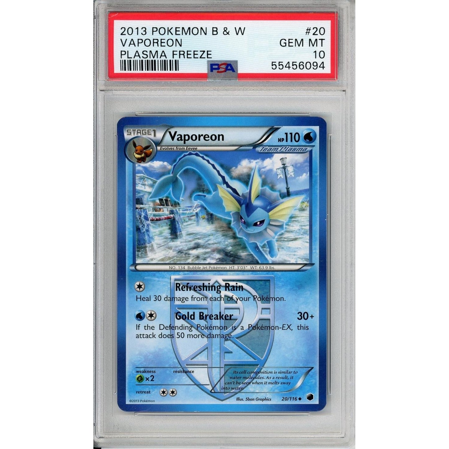 Pokemon Graded: Vaporeon 20/116 Plasma Freeze (2013) PSA 10