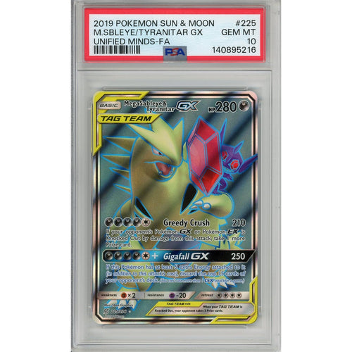 Pokemon Graded: Mega Sableye & Tyranitar GX 225/236 Unified Minds (2019) Full Art PSA 10