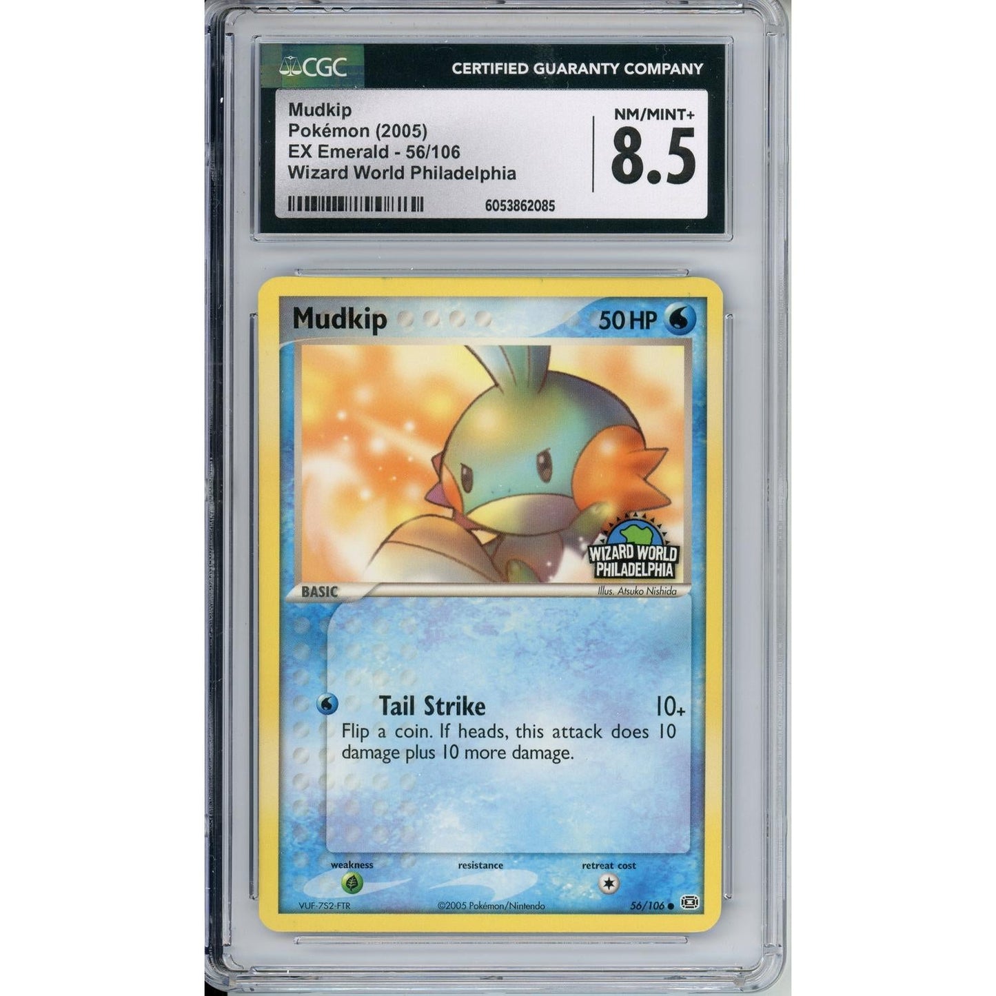 Pokemon Graded: Mudkip 56/106 EX Emerald Wizard World Philadelphia (2005) CGC 8.5