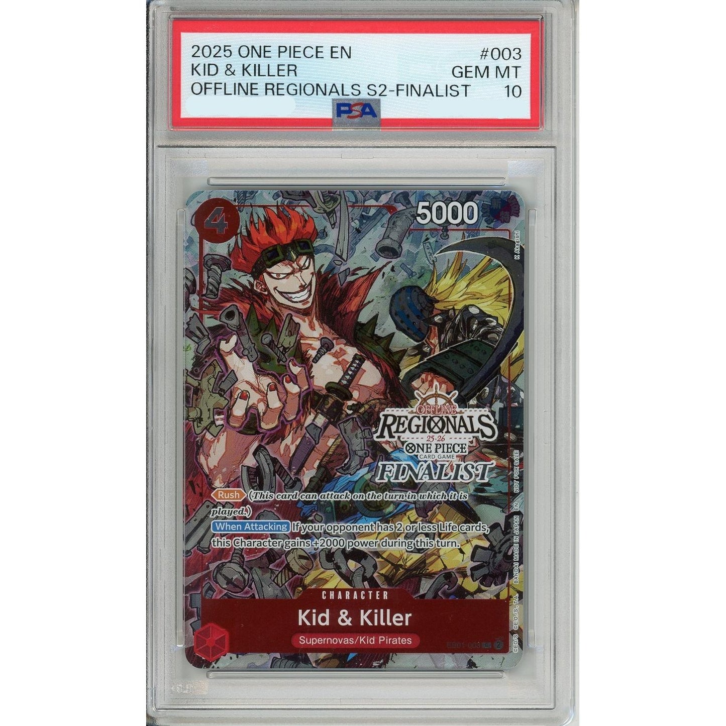 One Piece Graded: Kid & Killer EB01-003 Offline Regionals S2-Finalist PSA 10