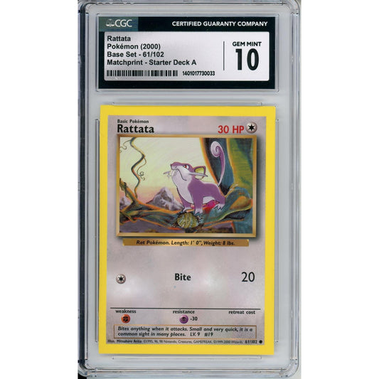 Pokemon Graded: Rattata 61/102 Base Set Matchprint- Starter Deck A (2000) CGC 10