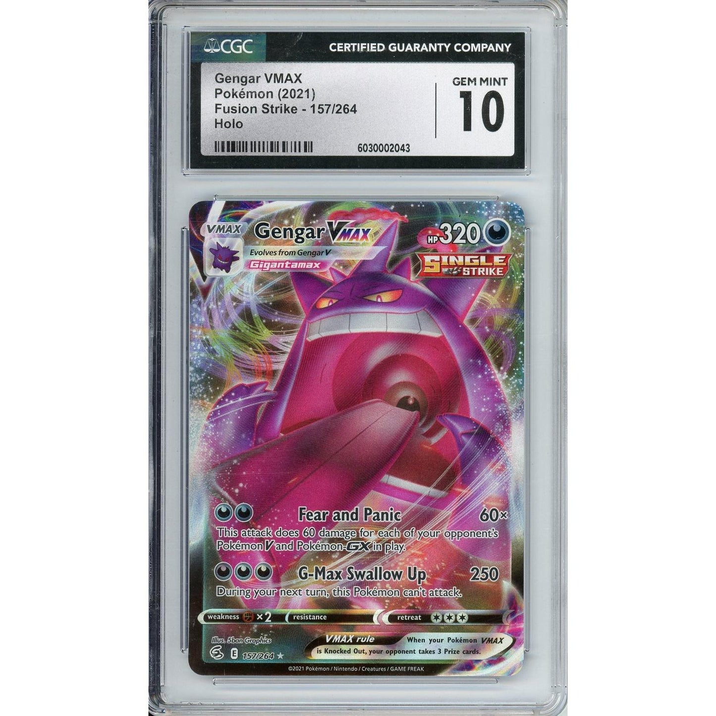 Pokemon Graded: Gengar VMAX 157/264 Fusion Strike (2021) Holo CGC 10