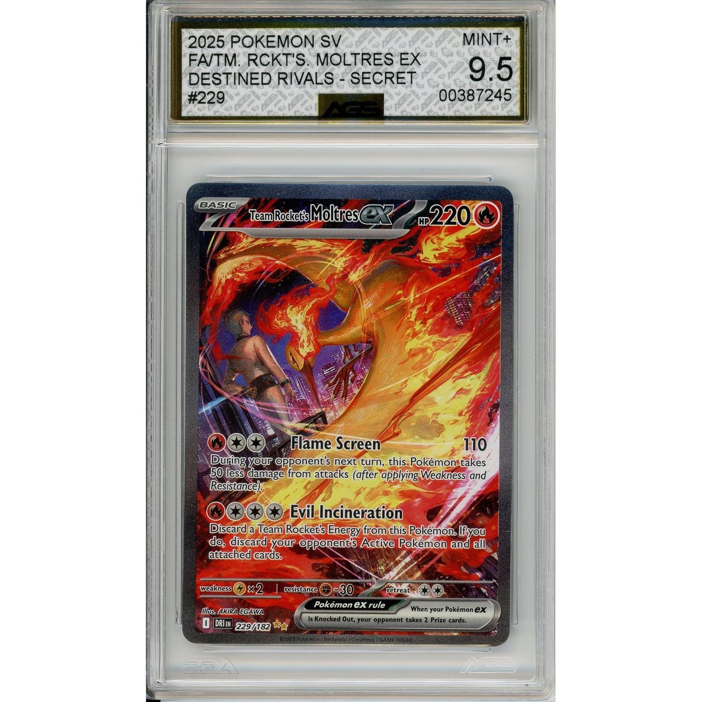 Pokemon Graded: Team Rocket's Moltres 229/182 Destined Rivals (2025) Secret Rare Holo AGS 9.5