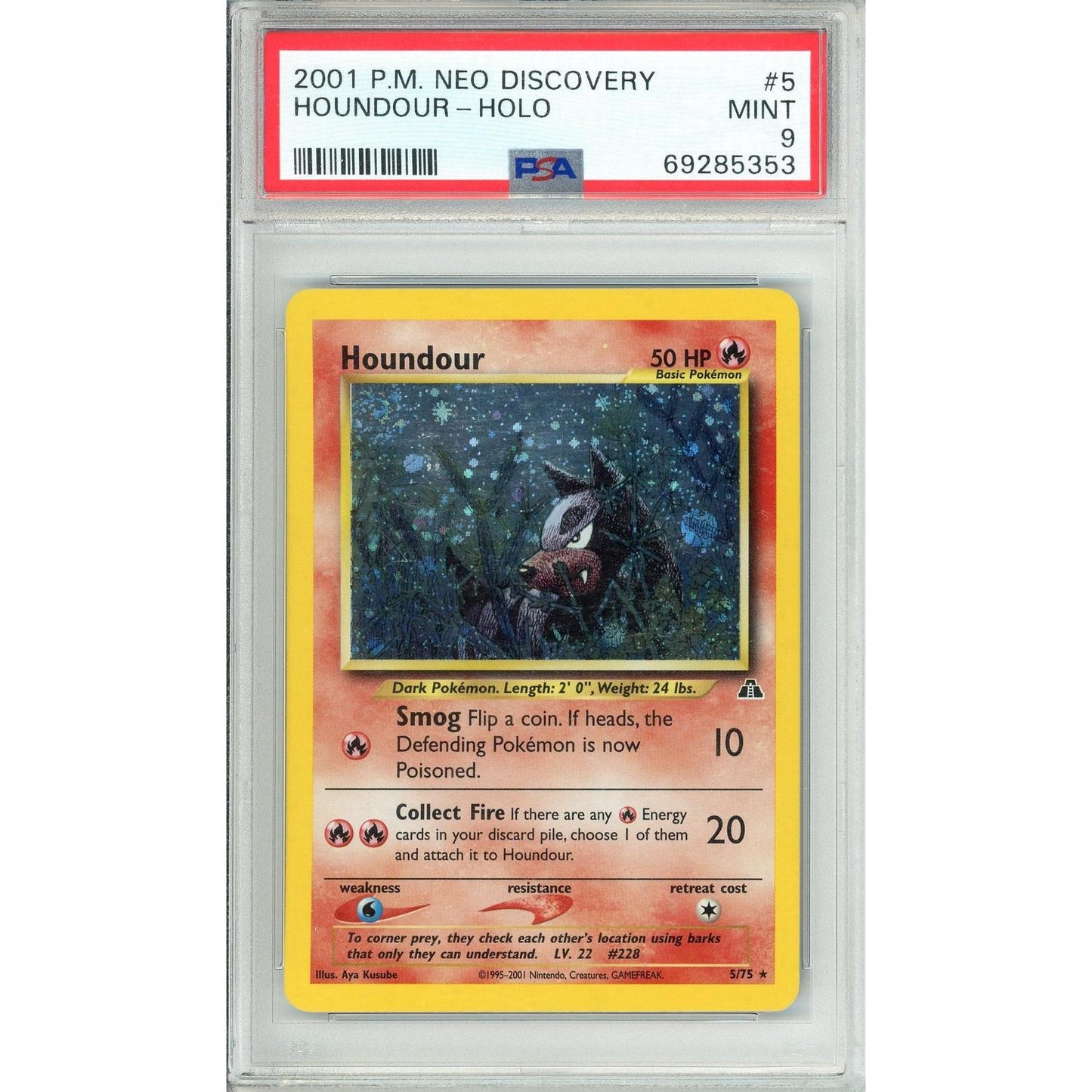 Pokemon Graded: Houndour 5/75 Neo Discovery (2001) Holo PSA 9