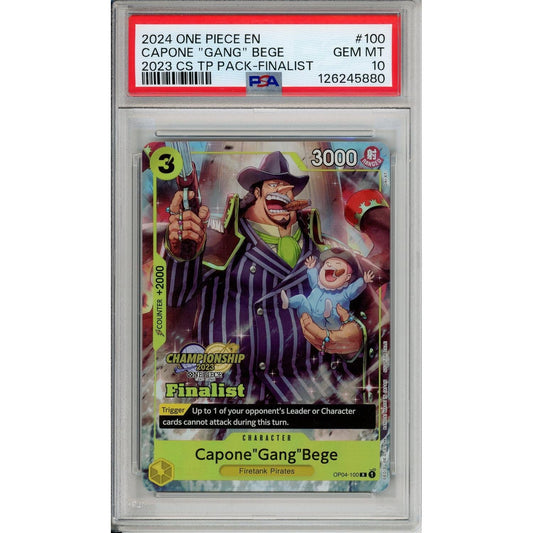 One Piece Graded: Capone "Gang" Bege OP04-100 Champions Top Player Finalist Pack (2024) PSA 10