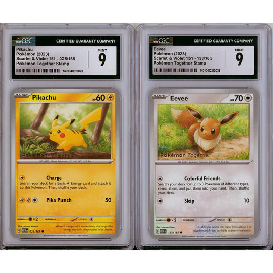 Pokemon Graded: Pikachu #25 & Eevee #131 Pokemon Together Stamp Set Of 2 CGC 9