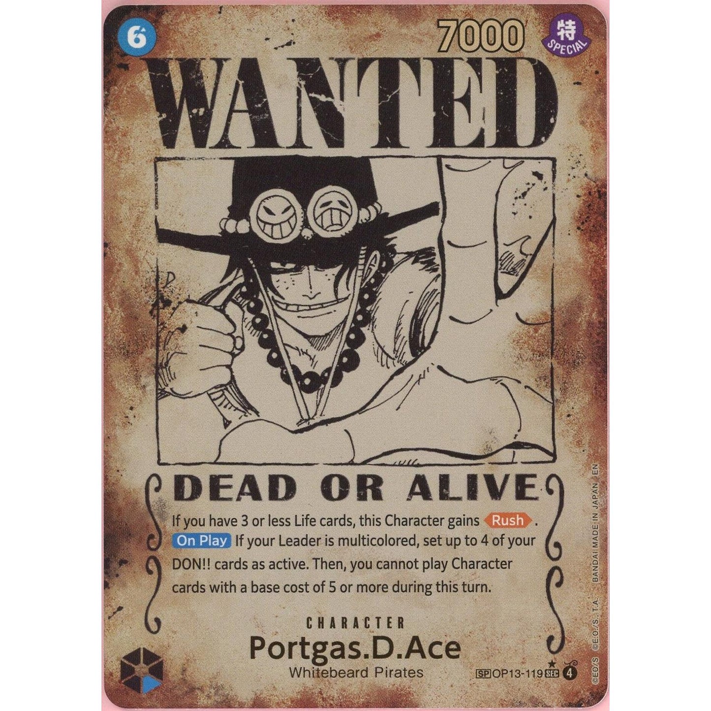 One Piece Single: Portgas D. Ace Wanted Poster OP13-119 Carrying On His Will NM