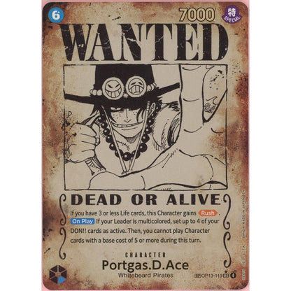 One Piece Single: Portgas D. Ace Wanted Poster OP13-119 Carrying On His Will NM