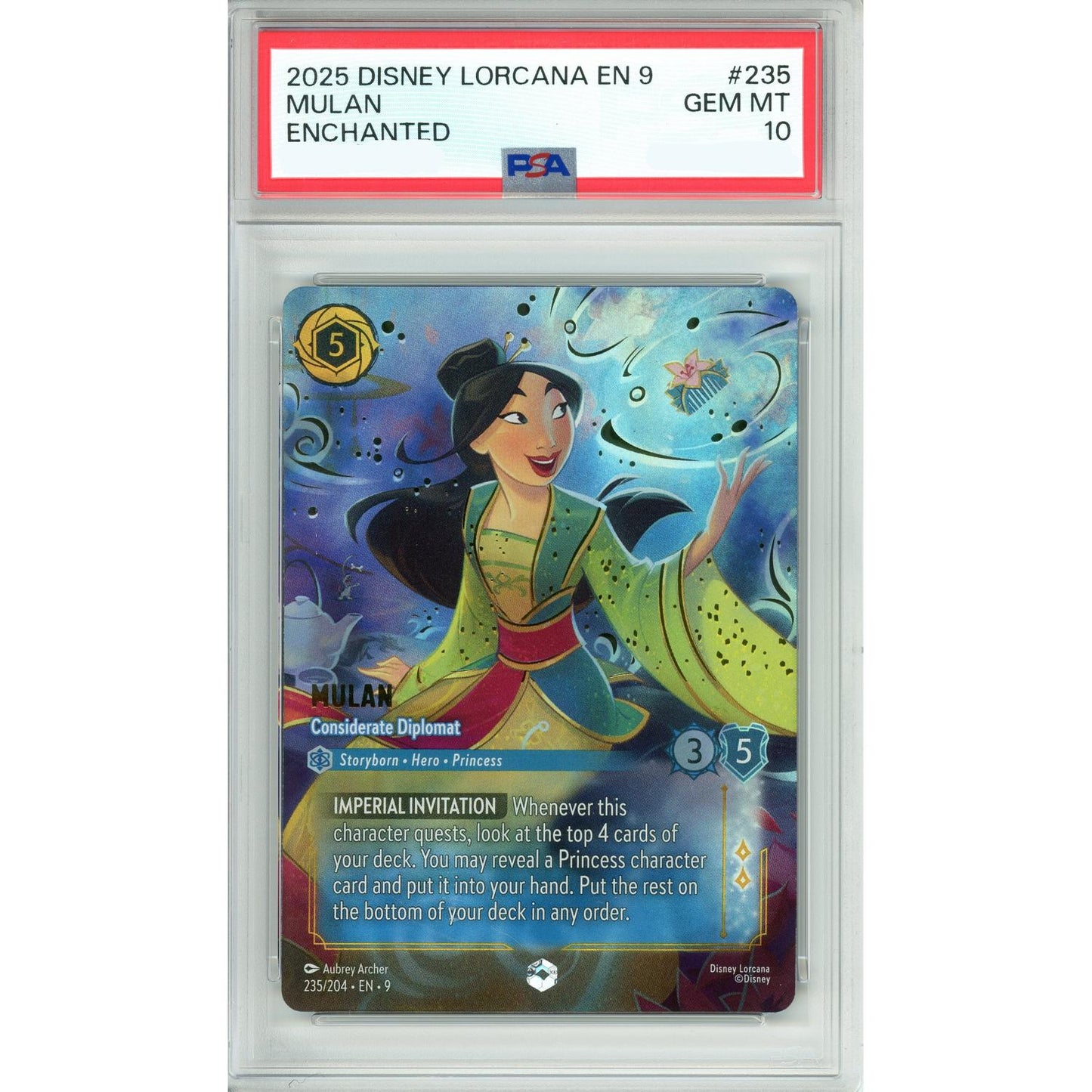 Lorcana Graded: Mulan Considerate Diplomat 235/204 Enchanted (2025) PSA 10