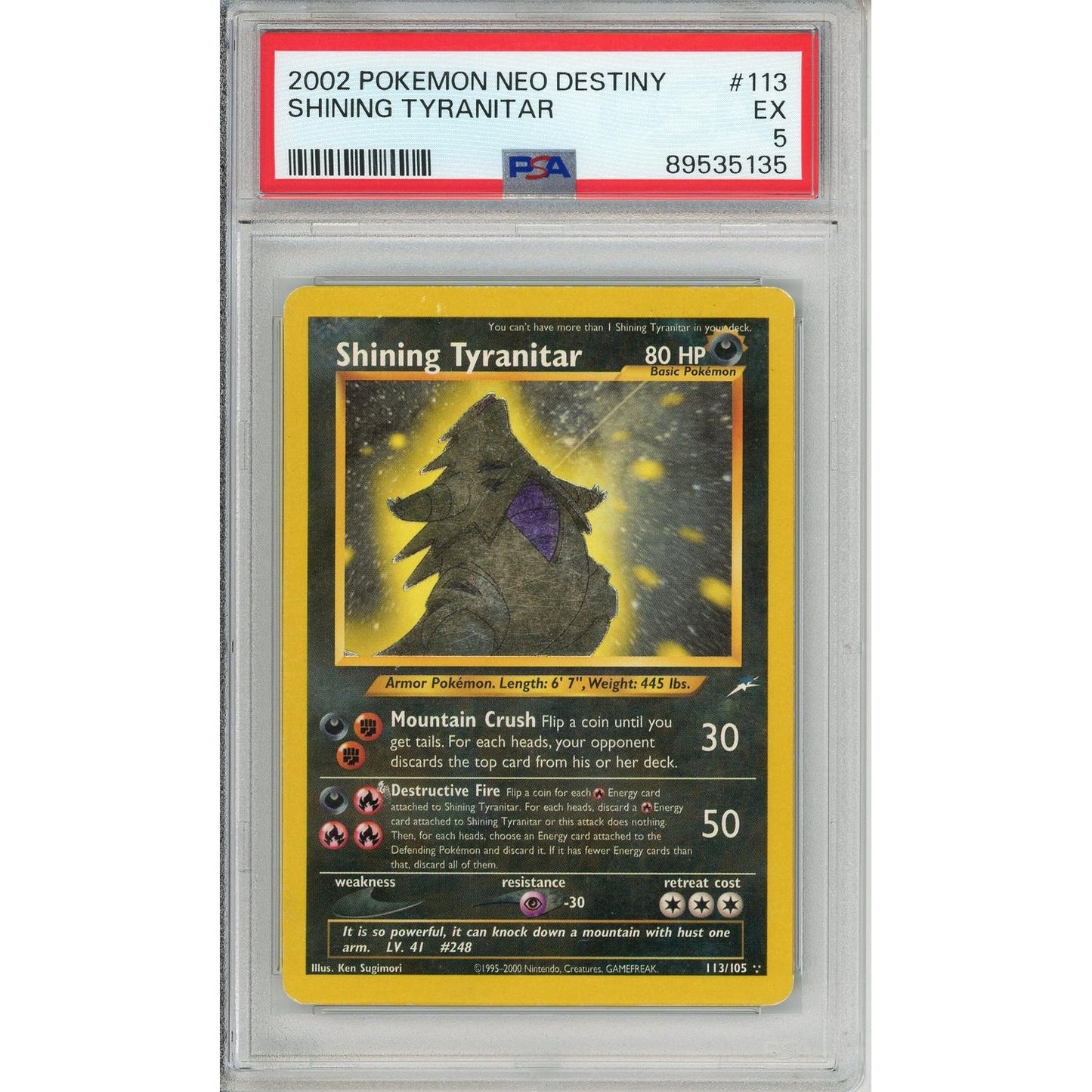 Pokemon Graded: Shining Tyranitar 113/105 Neo Destiny (2002) Secret Rare PSA 5
