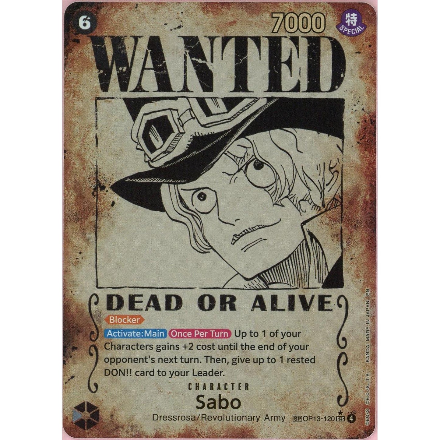One Piece Single: Sabo Wanted Poster OP13-120 Carrying On His Will NM