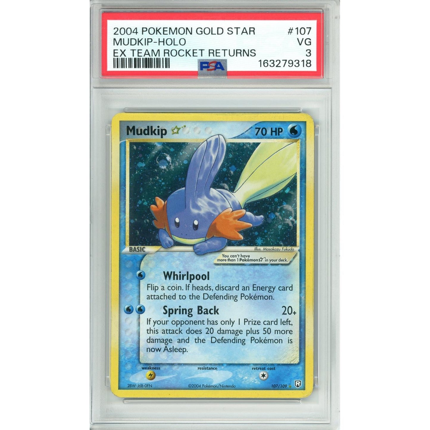 Pokemon Graded: Mudkip Gold Star 107/109 EX Team Rocket Returns (2004) PSA 3