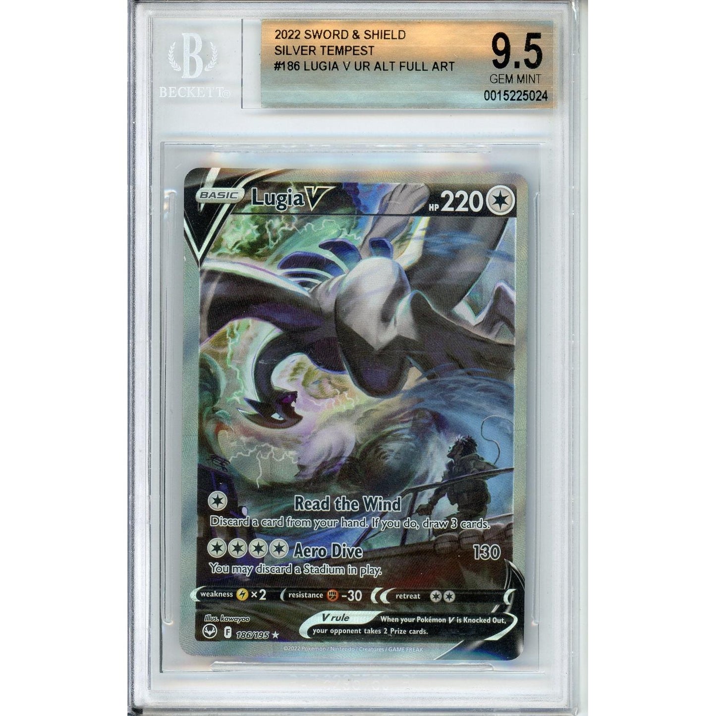 Pokemon Graded: Lugia V 186/195 Silver Tempest (2022) Holo Beckett 9.5