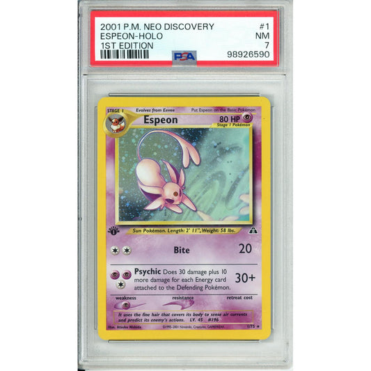Pokemon Graded: Espeon 1st Edition 1/75 Neo Discovery (2001) Holo PSA 7