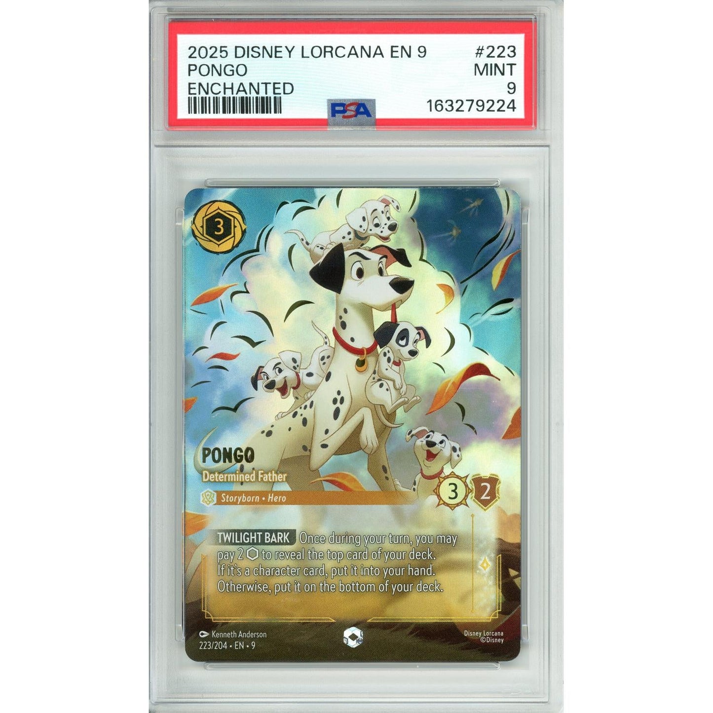 Lorcana Graded: Pongo Determined Father 223/203 Enchanted (2025) PSA 9