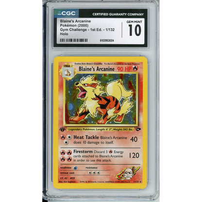 Pokemon Graded: Blaine's Arcanine 1st Edition 1/132 Gym Challenge (2000) Holo CGC 10