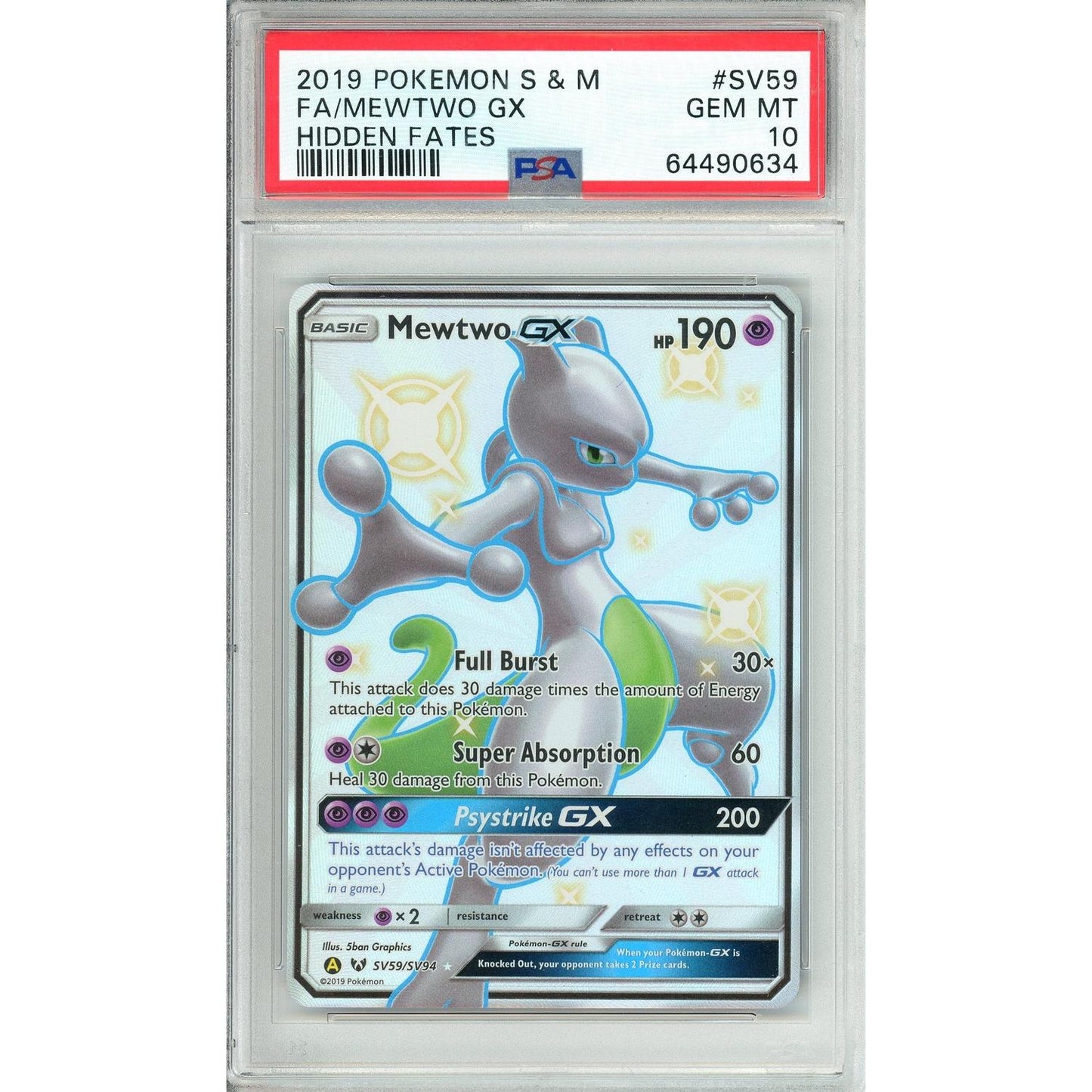 Pokemon Graded: Mewtwo GX SV59/SV94 Hidden Fates (2019) Full Art PSA 10
