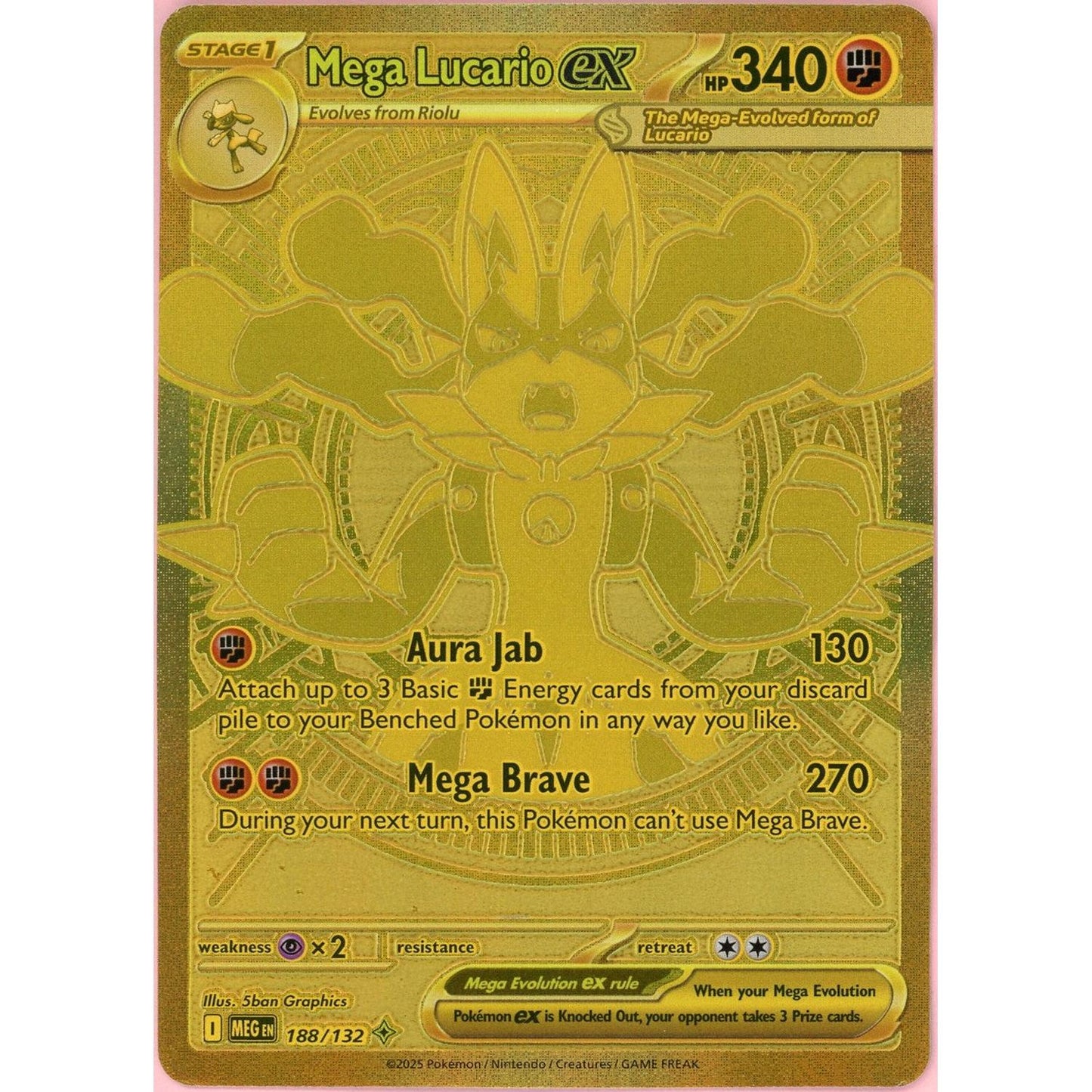 Pokemon Single: Mega Lucario ex 188/132 Mega Evolution (2025) Hyper Rare NM
