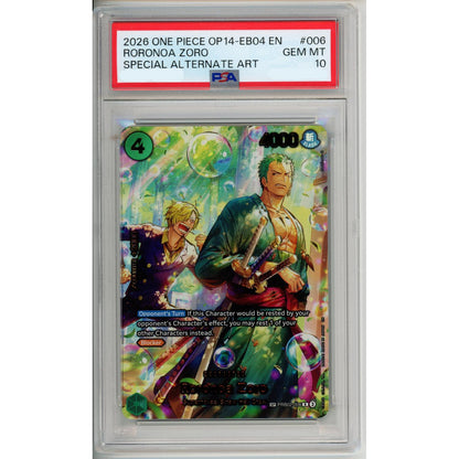 One Piece Graded: Roronoa Zoro (2026) Op14-EB04 Special Alt Art PSA 10