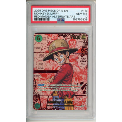 One Piece Graded: Monkey. D. Luffy (2025) OP13-118 Red Manga Alt Art PSA 10