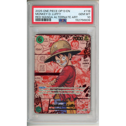 One Piece Graded: Monkey. D. Luffy (2025) OP13-118 Red Manga Alt Art PSA 10