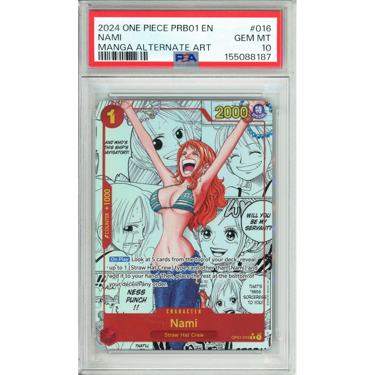 One Piece Graded: Nami Manga Alt Art OP01-016 Premium Booster The Best PSA 10