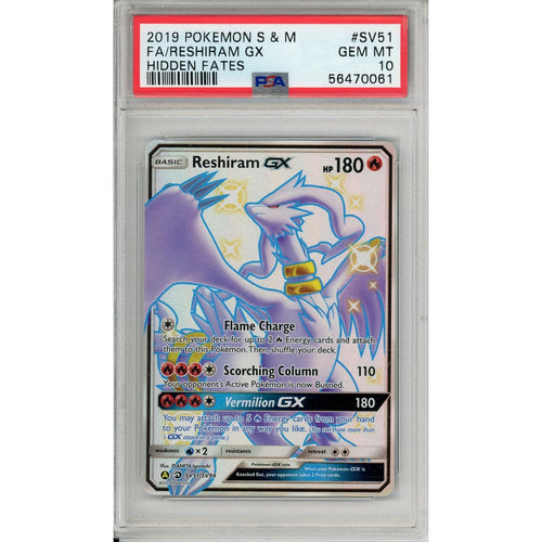 Pokemon Graded: Reshiram GX SV51/SV94 Hidden Fates (2019) Full Art Holo PSA 10