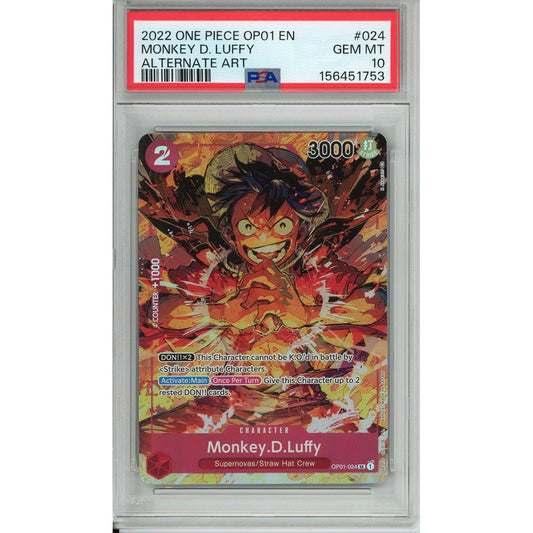 One Piece Graded: Monkey D. Luffy OP01-024 Alternate Art PSA 10